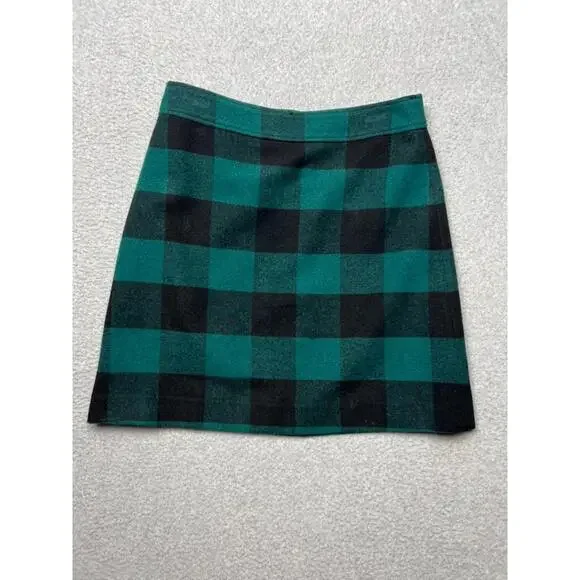 J Crew Buffalo Check Plaid Wool Blend Mini A-Line Skirt 6 Prep Academia Tweed - Picture 1 of 7